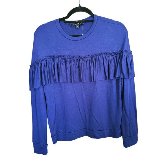 Slate & Willow Ruffle Blouse Long Sleeve Small Navy Blue Romantic Feminine Fall - Picture 3 of 7